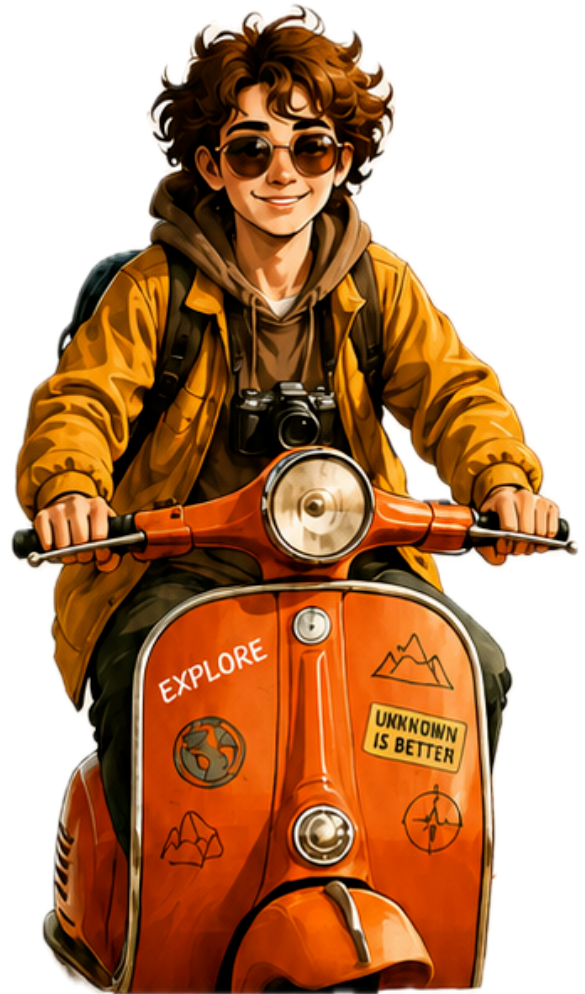 Bob riding his orange scooter